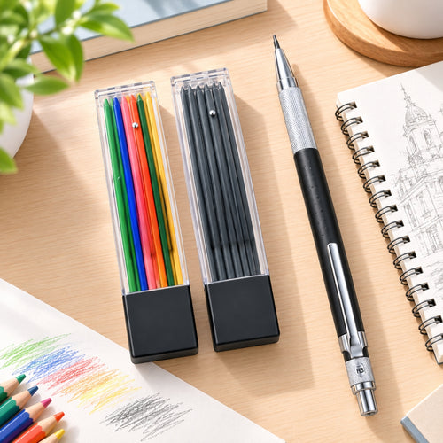 2.0mm Mechanical Pencil Set – 2 Pencils, Graphite & Color Leads, Erasers