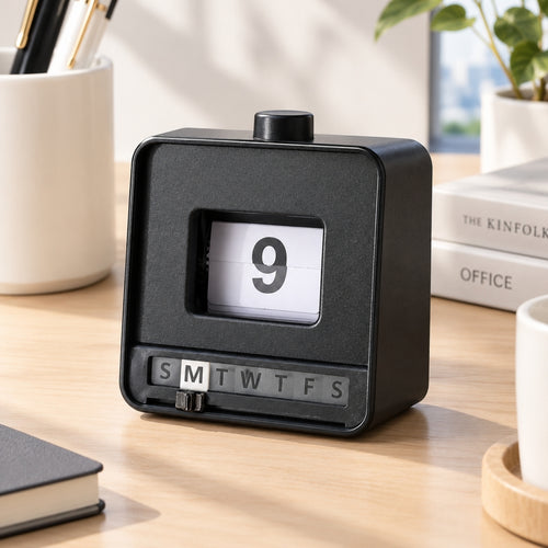 Mini mechanical flip calendar with manual date button