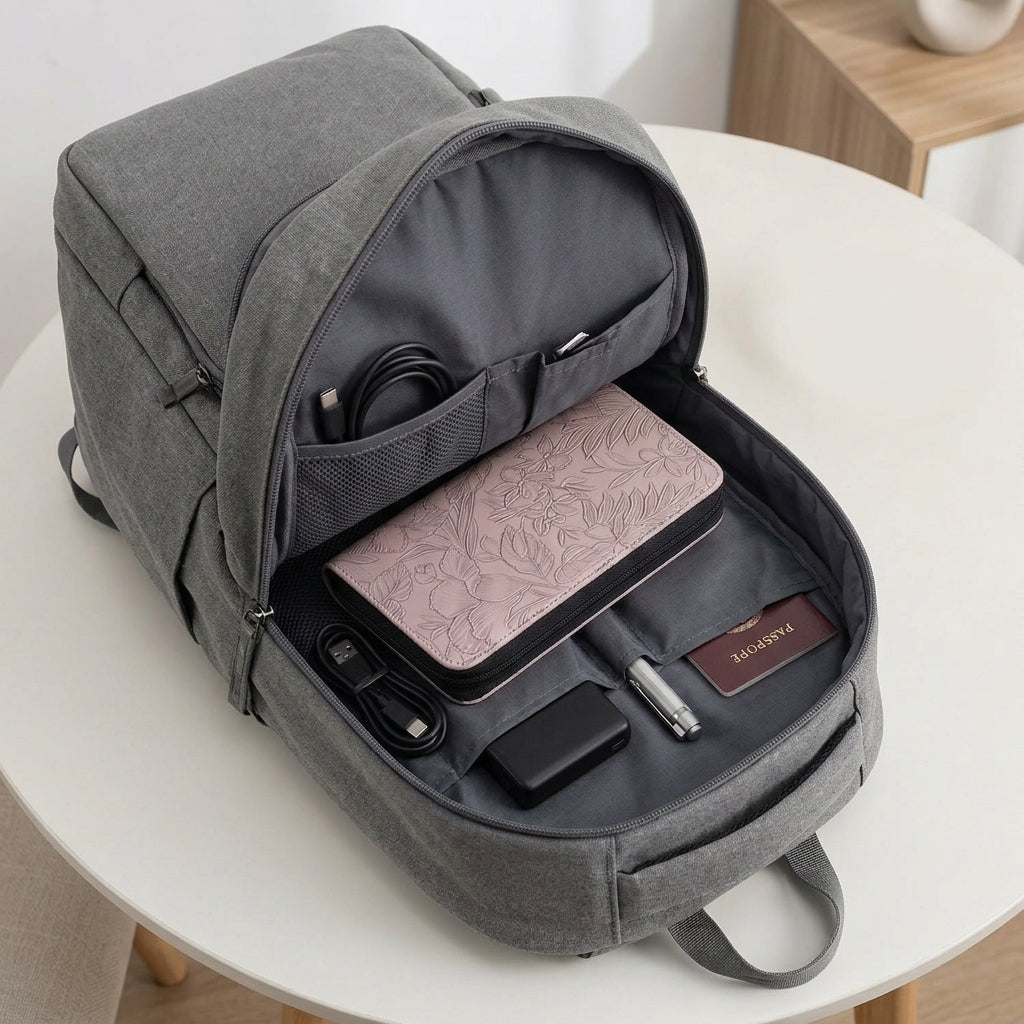 Brieftasche/Kartenetui mit Zahlenschloss – Geldscheinfach & Belegfach mit Reißverschluss